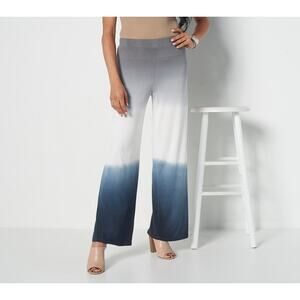 Attitudes by Renee Plus Size 2X Dip Dye Pull On Wide Leg Knit Pants Gray Blue